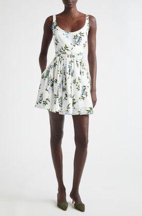 Emilia Wickstead Eglantine Lilac, Lilies & Cherry Print Organic Cotton Minidress in White-Lilac Lillies/Cherry at Nordstrom, Size 10 Us