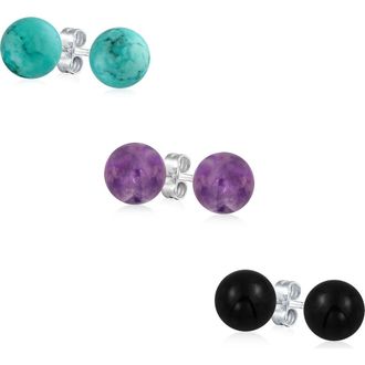 Bling Jewelry Set of 3 Assorted Stone Stud Earrings in Multi-Color at Nordstrom Rack