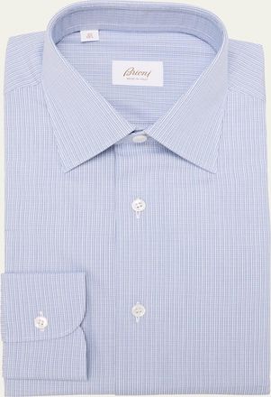 Brioni Mens Cotton Mini Graph Check Dress Shirt