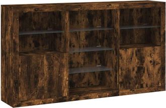 vidaXL Aparador Con Luces Led Roble Ahumado 181,5x37x100 Cm Vidaxl