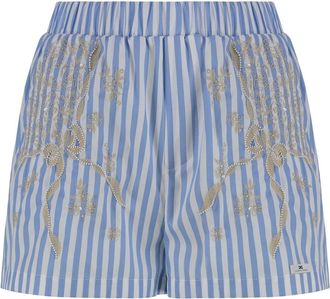 Elisabetta Franchi Geborduurde Poplin Shorts - Dames - Bermuda - Blauw - XS - Katoen - Korte Broeken