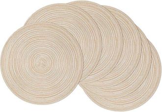OEM Manteles Individuales - 6 Piezas - Manteles Individuales Redondos - Tejido - Lavable - Antideslizante - Posavasos - 38 Cm - Beige