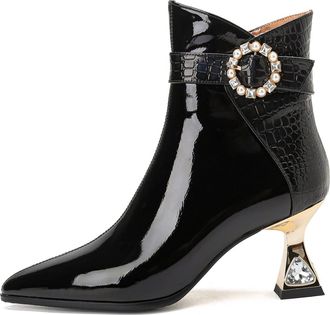 TinaCus Womens Patent Leather Handmade Mid Heel Side Zip Up Gradient Color Ankle Boots, Black, 9 UK