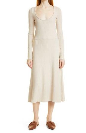 Vince Vine Ribbed Scoop Neck Long Sleeve Sweater Dress in Heather Dark Ivory at Nordstrom Rack, Size X-Small