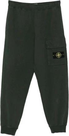 Stone Island Groene Katoenen Track Broek met Zak - Heren - Sweatpants - Groen - L - Katoen - Broeken