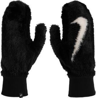 Nike Fuzzy Faux Fur Mittens in Black/White at Nordstrom Rack, Size X-Small/small