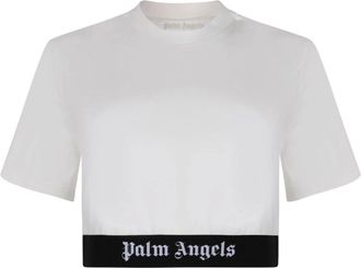 Palm Angels Tops, Dames, Wit, M, Katoen, Wit Logo Crop Top Jersey Textuur