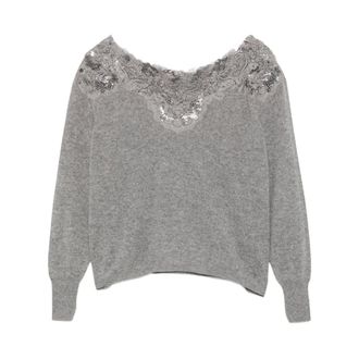 Ermanno Scervino Gebreide trui met ronde hals - Dames - Truien - Grijs - Maat: M