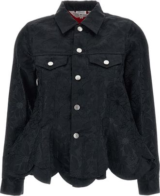 Comme Des Gar&ccedil;ons Black Floral Jacquard Layered Boxy Jacket