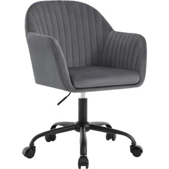 Woltu Woltu - Silla De Oficina Ergon&oacute;mica Acolchada De Terciopelo Escritorio Giratoria Con Ruedas Altura Regulable, Gris Oscuro