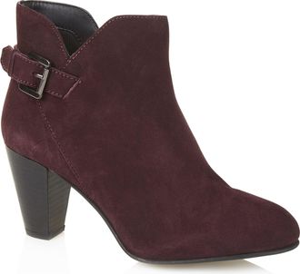 Silver Street London Womens Emma Fashion Casual Ankle High Burgundy Suede Leather Heel Boot with Buckle and side zip for extra comfort - 8
