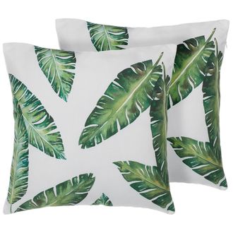 Beliani Conjunto De Cojines Decorativos Con Patr&oacute;n De Hoja Verde 45 X 45 Cm Motivo Floral Decoraci&oacute;n Moderna Tropical Dianella