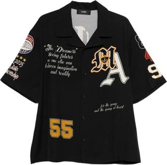 Amiri Overhemden, Heren, Zwart, L, Varsity Patch Oversized Camp Shirt