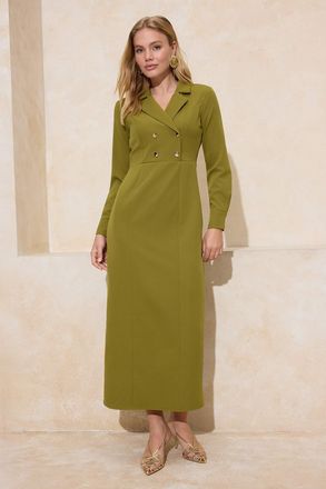 Trendyol Modest Dames Kaki Effen Maxi Driekwart mouw Casual Double-breasted Modest Jurken