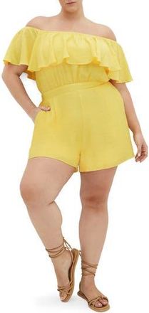 City Chic Serene Ruffl Off-the-Shoulder Romper in Sunshine at Nordstrom Rack, Size Xxl/24W