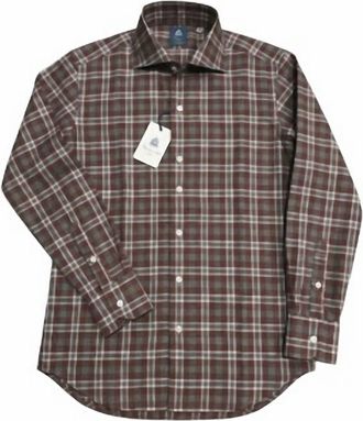 Finamore Mens Napoli Plaid Shirt In Rust/grey