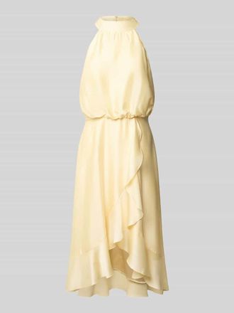 Swing Neckholder-Cocktailkleid mit Volants in Hellgelb, Gr&ouml;&szlig;e 40