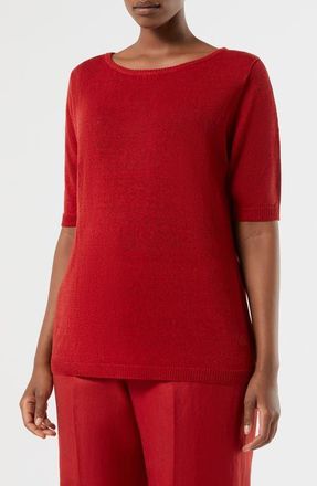Marina Rinaldi Short Sleeve Linen Blend Sweater in Cherry at Nordstrom, Size X-Large