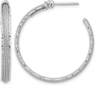 Diamond2Deal 14K Gold Diamond-cut and Textured Round Hoop Earrings
