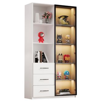 STILVORA Vitrina Con Puerta De Vidrio Templado Y Led, 3 Cajones Y 3 Huecos Abiertos, Marco De Aluminio, Estilo Moderno, En Tablero De Part&iacute;culas, Blanco, 80&times;40