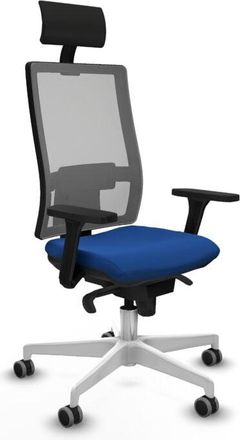 Piqueras y Crespo Piqueras Y Crespo - Horna sincro malla gris similpiel azul brazos 3D base blanca cabecero fijo ruedas 65mm engomadas