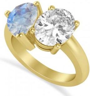 Allurez Pear/Oval Diamond & Moonstone Toi et Moi Ring 14k Yellow Gold (6.00ct)