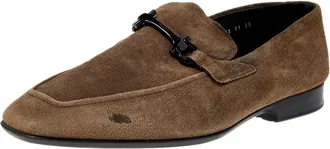 Ferragamo Grey Suede Gancini Slip On Loafers