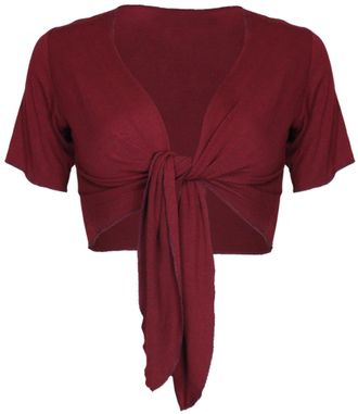 Purple Hanger Womens New Plain Front Adjustable Tie Ladies Short Sleeves Bolero Top Cropped Cardigan Shrug Burgundy Size 8-10