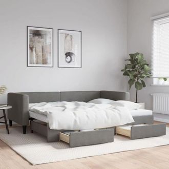 vidaXL Sof&aacute; Cama Nido Con Cajones Tela Gris Oscuro 90x200 Cm Vidaxl