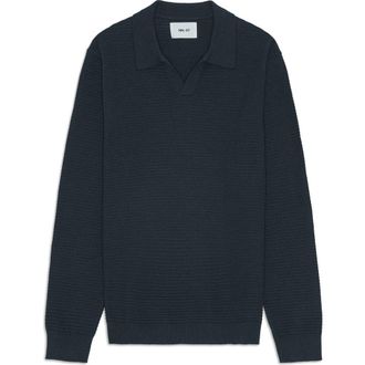 Nn.07 Paul 60019 Long Sleeve Ribbed Organic Cotton Polo Sweater in Deep Navy at Nordstrom Rack, Size Xx-Large