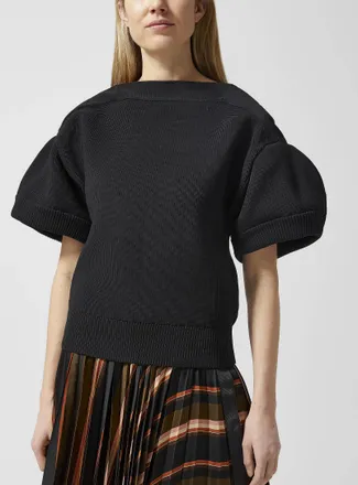 sacai Womens Ribbed puff-sleeve sweater