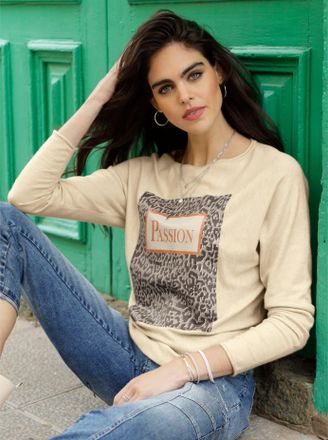 Heine Strickpullover HEINE Pullover, Damen, Gr. 34, beige (sand, meliert), 50% Viskose, 28% Polyester, 22% Polyamid, animal-print, bedruckt, gemustert, meli