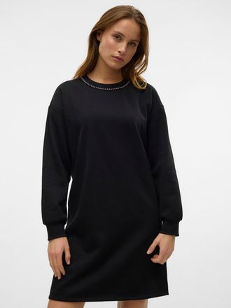 Vero Moda Sweatkleid VERO MODA VMDAISY SHORT SWEAT DRESS JRS BOO GA, Damen, Gr. XS, N-Gr, schwarz, Sweatware, Obermaterial: 65% Polyester, 35% Baumwolle, unifar