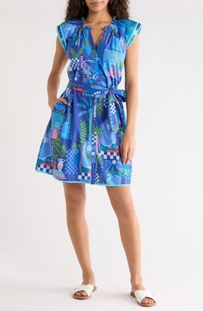 Sugarlips Rumi Town Print Belted Minidress in Cobalt-Combo at Nordstrom, Size X-Small