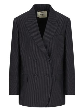 Fendi pinstripe flap-pocket blazer - Blue