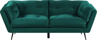 Beliani Sof&aacute; 3 Plazas Tapizado En Terciopelo Verde Oscuro 210 X 90 Cm Patas De Metal Cojines Adicionales Retro Lenvik