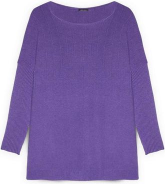 Fiorella Rubino Lange Trui met Boot Halslijn - Dames - Ronde hals truien - Paars - M/L - Polyester - Truien & Vesten