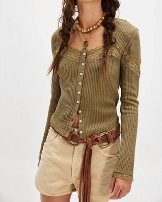 Free People Lets Party Cardigan In Gothic Olive