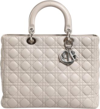 Dior Lady Dior Large Grey Cannage Lambskin Womens Bag (Pre-Owned)
