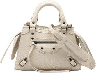 Balenciaga 2021 Mini Python Embossed Calfskin Neo Classic City satchel - women - Calf Leather - One Size - White