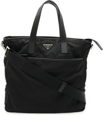 Prada Black Nero Nylon Leather Shoulder Bag Tote Bag (Pre-Owned)