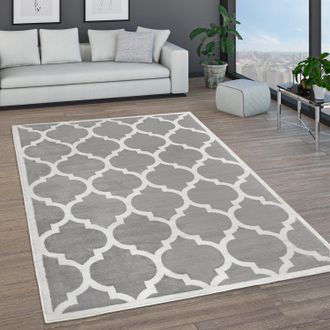 Paco Home Paco Home - Alfombra Sal&oacute;n Pelo Corto C&iacute;rculos Y Ribetes Marroqu&iacute;es Motivos Modernos 120x170 Cm, Gris 8