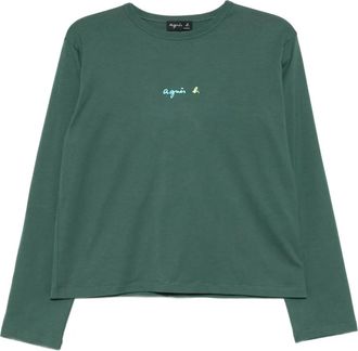 agnès b. logo-print T-shirt - women - Cotton - 3 - Green