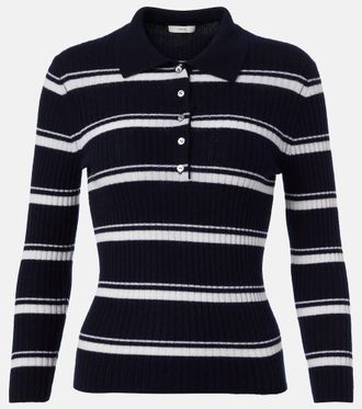 Vince Striped cashmere and silk polo sweater