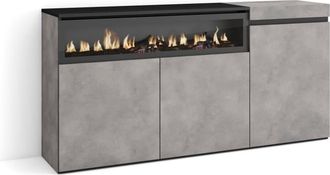 Skraut Home Aparador efecto madera cemento 150x35x75cm chimenea efecto fuego