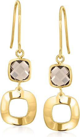 Ross-Simons Smoky Quartz Geometric Drop Earrings in 10kt Yellow Gold