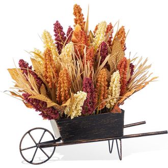 Glitzhome 15H Fall Multi-Colored Sorghum Cart Centerpiece in Orange at Nordstrom, Size Medium