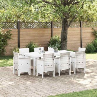 vidaXL Conjunto De Comedor De Jard&iacute;n 9 Pcs Blanco Ratan Polt Vidaxl