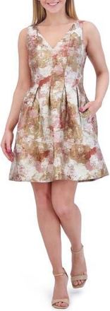 Vince Camuto Sleeveless Jacquard Fit & Flare Dress in Beige Multi at Nordstrom Rack, Size 10