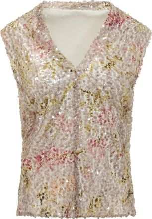 Alberta Ferretti Multicolor Embellished V Neck Top